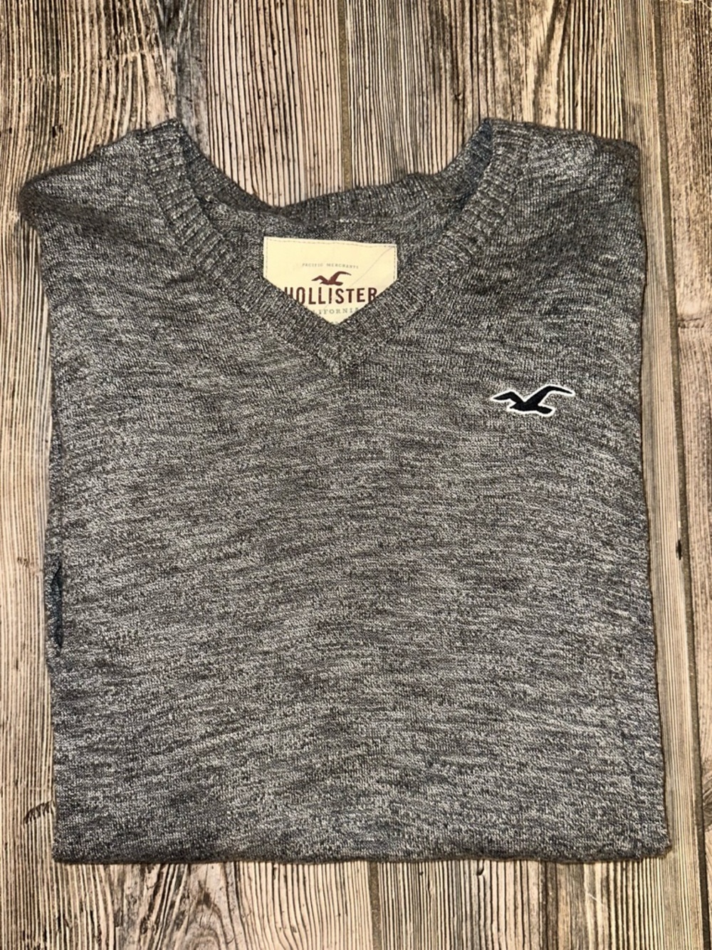 Hollister Women’s Men's Heather Gray V-Neck Sweater Lightweight Soft Y2K Preppy